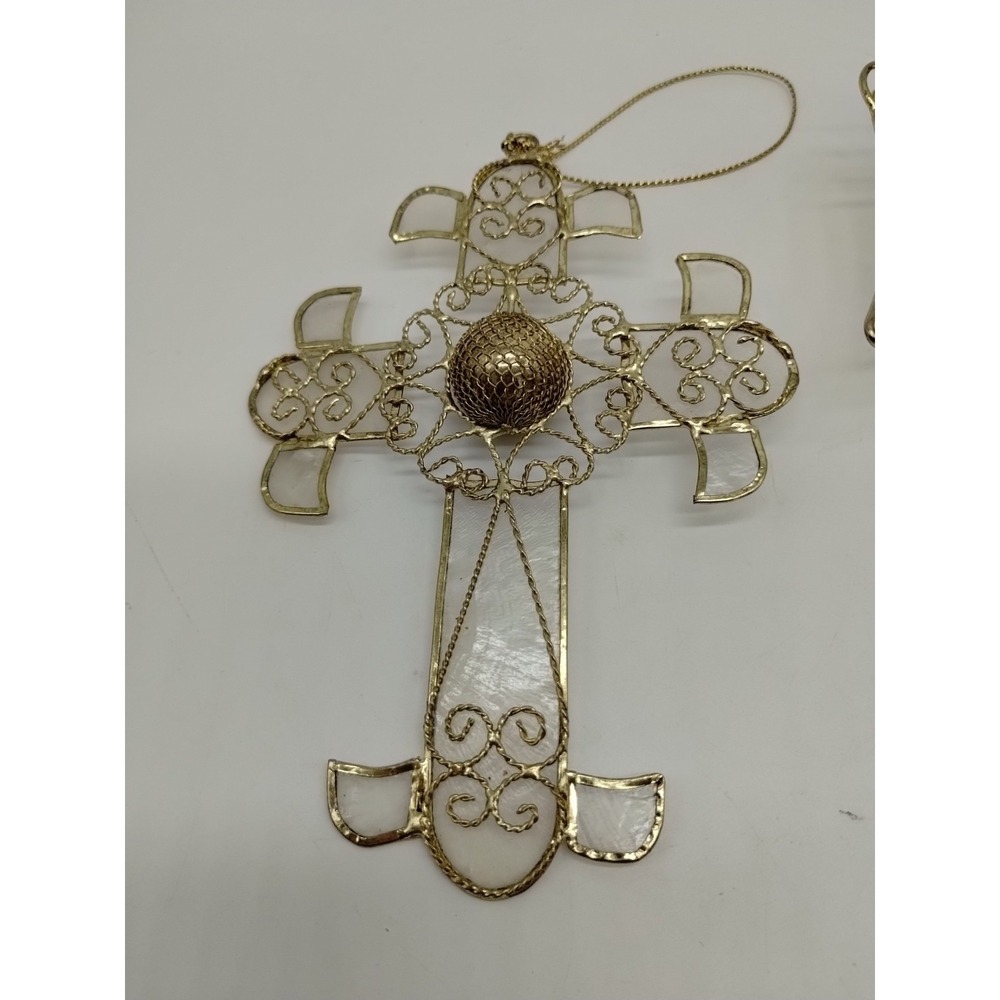 Set Of 3 Stain Glass Look Christmas Ornaments Angel Cross Made From Shell? - Picture 2 of 14